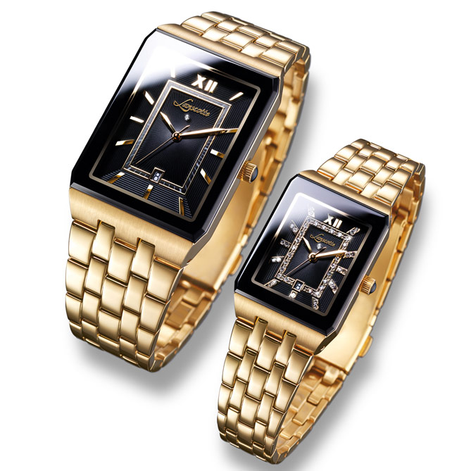 Conjunto de Relógios ARISTOCRATIC: Caixas e braceletes em Aço rematado em Ouro de lei IPG