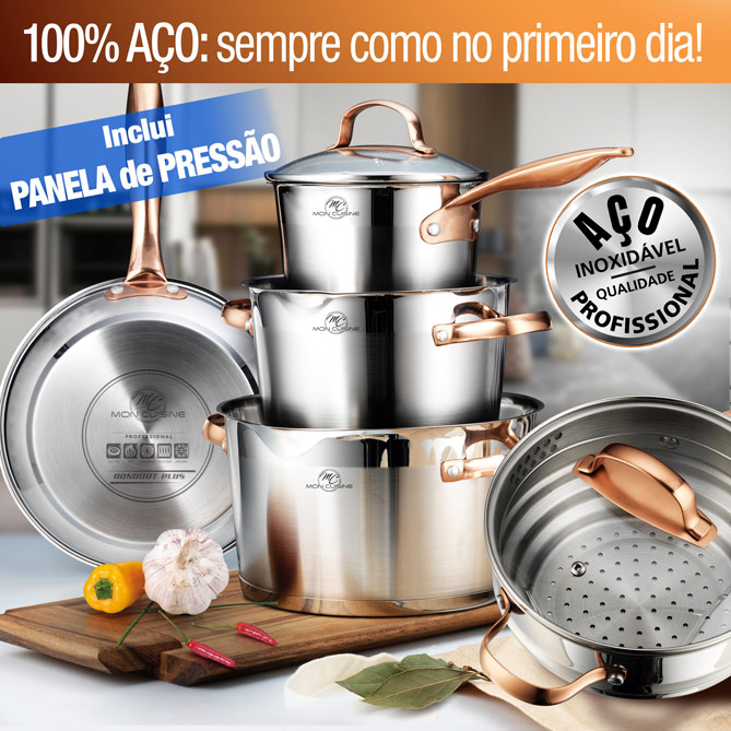 Trem de Cozinha MON CUISINE: 100% AÇO INOXIDÁVEL DE QUALIDADE PROFISSIONAL