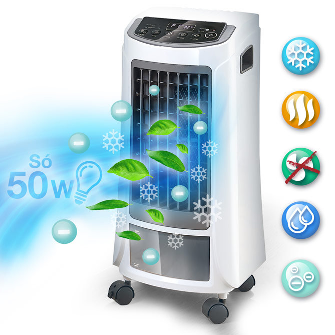 Arrefecedor Multifunções OASIS: Arrefecedor Evaporativo + Ventilador sem pás + Aquecedor + Humidificador + Ionizador