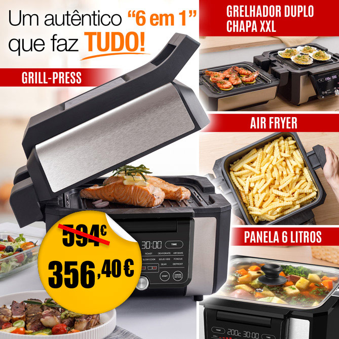 GRILLMaxx Multifunções “6 em 1”: Painel digital dobrável