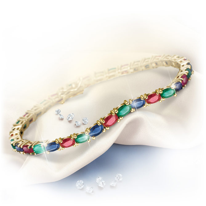 Pulseira RIVIÈRE DELUXE: 4 Quilates de Esmeraldas, 3,75 Quilates de Rubis, 3,25 Quilates de Safiras
