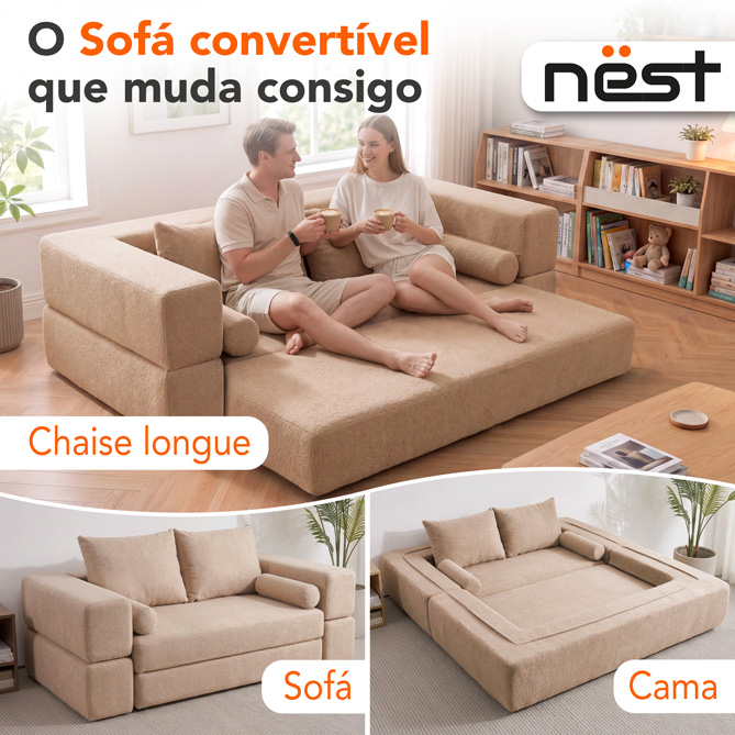 Sofá “3 em 1” NËST: Sistema transformável tipo acordeão